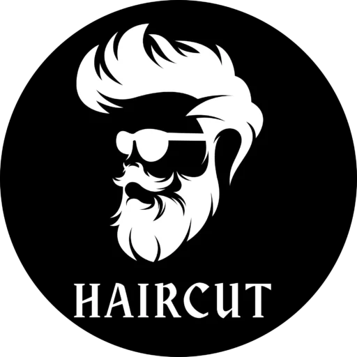 Fade Haircut barber logo icon with stylish bearded man and sunglasses